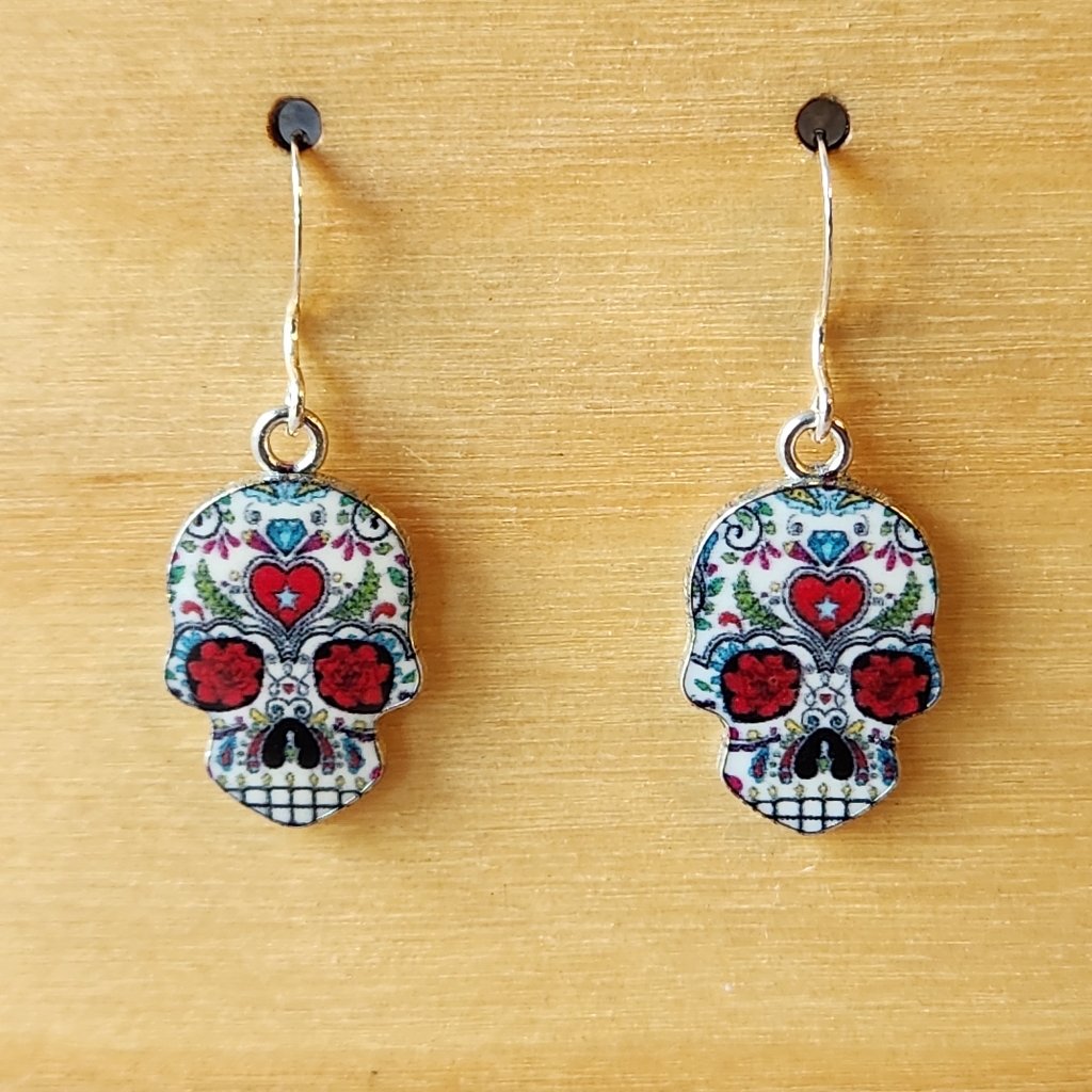 Sugar Skull Earrings On Sterling Silver French Earwires